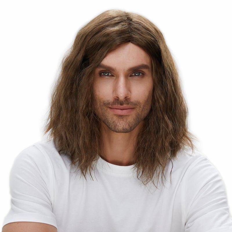STfantasy Mens Wig Long Wavy Mid Length Rocker Men Wigs Synthetic Hair Wig for Male 80s 90s Rocking Party Cosplay Costume (Brown) - Image 2